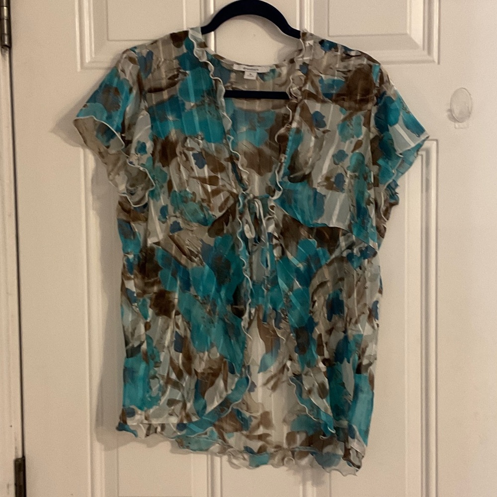 dressbarn Floral Chiffon Blouse - Teal and Brown
